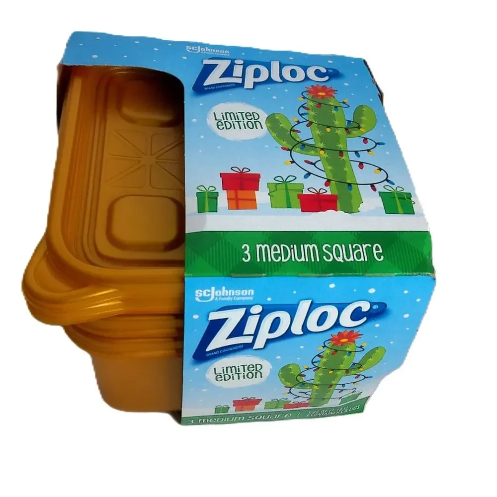 Ziploc Limited Edition Christmas Holiday Containers Gold Medium Square Set of 3
